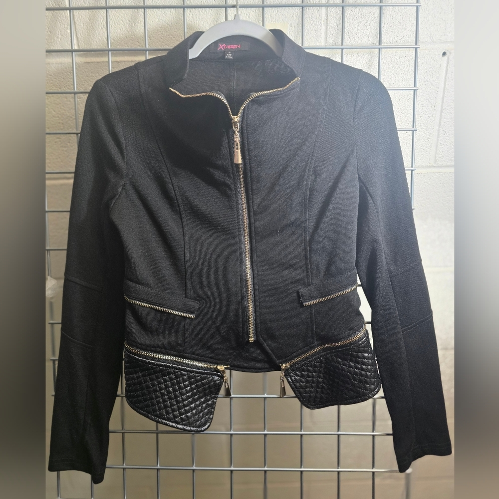 XTAREN Black Blazer with Gold Zipper Details